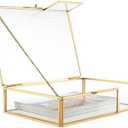 Feyarl Gold Glass Photo Picture DIsplay Box Keepsake Cards Storage Jewelry Trinket Ring Earrings Box Case Shadow Decorative Memory Box for Wedding Home Deco Girl Women(7.3 x 5.3 x 1.8inch)