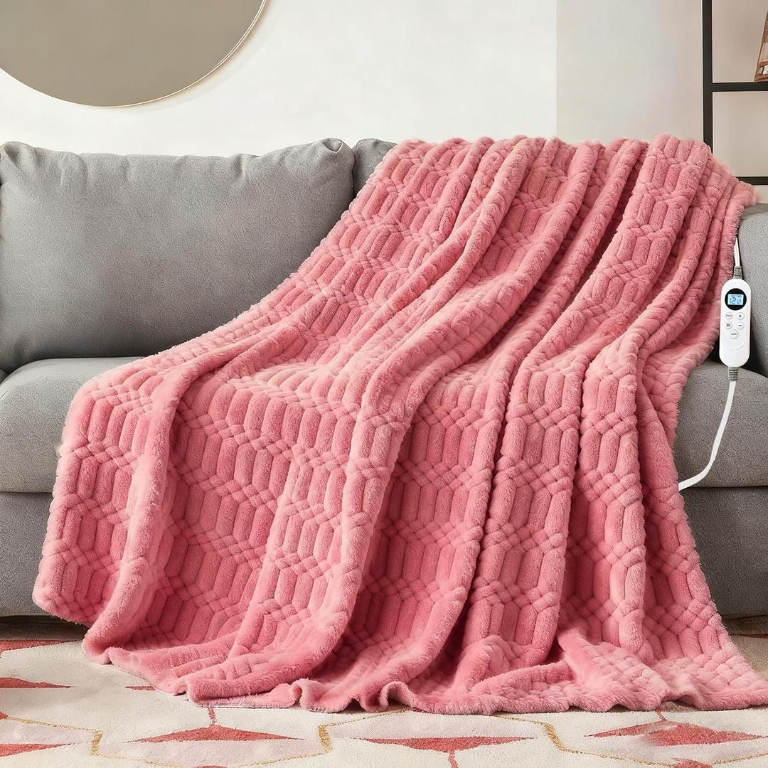 Heated Blanket Flannel Throw Blanket, 50"*60" Electric Heating Blanket with ETL & FCC & 12 Heating Levels & Auto Shut OffMachine Washable, Pink