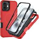 SunStory Magnetic for iPhone 16 Case with HD Screen Protector, Compatible with MagSafe, 3-Layer Heavy Duty Full-Body Cover, 3 in 1 Hybrid Protective Case for iPhone 16 6.1",Red