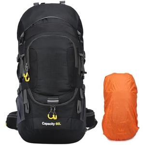 ShowyLive 60L Hiking Backpack for Men/Women - Lightweight Waterproof Travel Backpack with Rain Cover, Multi-Compartments, Adjustable Straps - Large Camping Bag for Outdoor Adventures (Black)