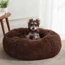 WESTERN HOME WH Calming Dog Bed & Cat Bed, Anti-Anxiety Donut Dog Cuddler Bed, Warming Cozy Soft Dog Round Bed, Fluffy Faux Fur Plush Dog Cat Cushion Bed for Small Medium Dogs and Cats (24.0"L x 24.0"W x 8.0"Th, Coffee)