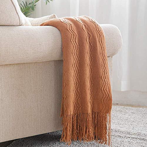 BOURINA Almond Throw Blanket 50x60 Inches Throw Textured Solid Soft Sofa Couch Decorative Knit Blanket