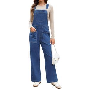 luvamia Jean Overalls for Women Loose Fit Baggy Wide Leg Bib Pocket Adjustable Straps Stretchy Denim Overall Jumpsuits (Large, Cody Blue)