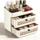 LBW Makeup Organizer for Vanity Countertop, 3-Tier Large Cosmetic Storage with 2 Drawers, Perfume Display Holder, Beauty Gift for Women (Cream)