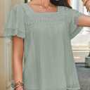 Falechay Babydoll Summer Tops for Women Ruffle Short Sleeve Square Neck Flowy Blouse Floral Crochet Bohemian Chiffon Shirts Spring Lace Clothing Green S (S)