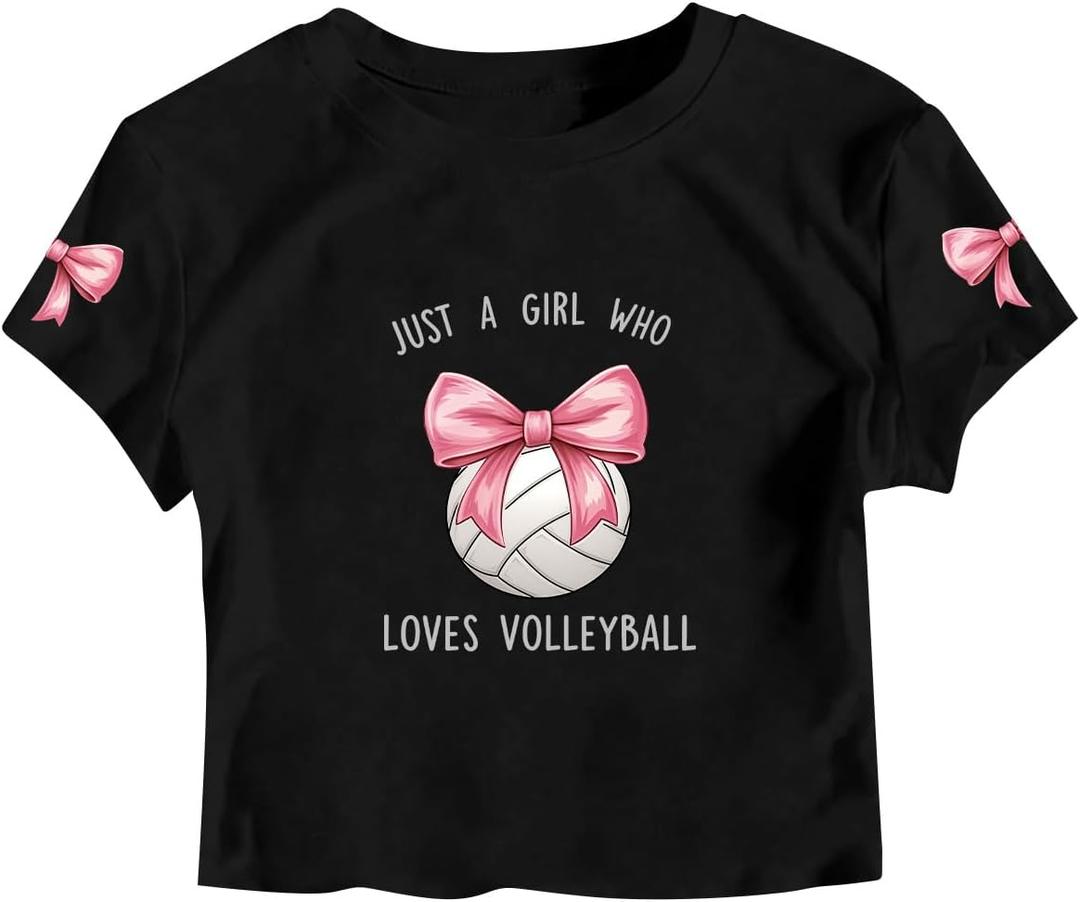 RoseSeek Girl's Letter Bow Graphic Tees Short Sleeve Crewneck Cute Shirts for Teen Girls Trendy