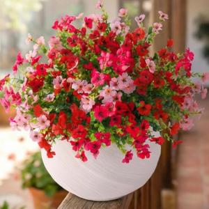 Artificial Flowers for Outdoors, Faux Spring Silk Flowers with Eucalyptus Leaves, UV Resistant Fake Plants for Garden Home Decoration, Outdoor Flower Pots (Mix of Pink, Red, Hot Pink)