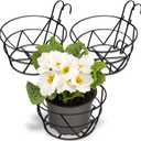 Pumtus 3 Pack Railing Planter Holders, 10'' Round Iron Hanging Fence Pot Basket, Over The Rail Indoor Outdoor Plant Hanger Rack, Black Balcony Flower Stand Shelf for Porch, Railing, Patio, Garden