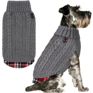 KYEESE Dog Sweater Soft Pullover Dog Sweaters for Small Dogs Male Warm Turtleneck Small Dogs Sweater with Gingham Patchwork Stretchy Knitwear Cat Clothes Comfy Pet Coat for Fall Winter Cold Weather (Medium7-13lbs, 1# Grey)
