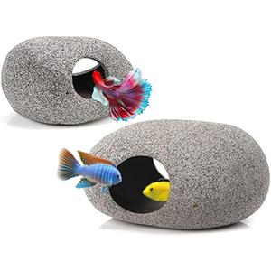 Aquarium Hideaway Rock Cave for Aquatic Pets to Breed, Play and Rest, Stackable Aquarium Cichlid Cave, Betta Hideout and House, Safe and Non-Toxic Ceramic Fish Tank Decorations