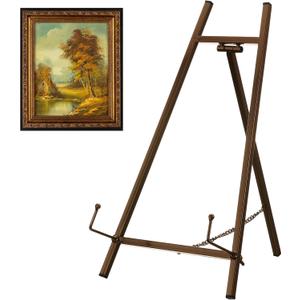 Leinuosen 1 Pcs Metal Easel Stand 16.5" H x 8.7" W x 4.3" D Table Top Easel Stand for Display Tripod Art Picture Mirror Modern Plate Holder for Display Book Photo Wedding Sign (Brown)