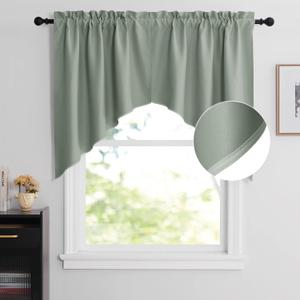 NICETOWN Kitchen Valances for Window, Farmhouse Rustic Room Darkening Swag Curtains for Living Room Rod Pocket Soft Short Curtains for Bedroom Decor, 1 Piar, 36" x 36" x 18" per Panel, Greyish Green