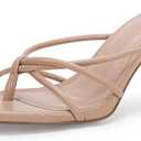 LAICIGO Womens Square Open Toe Flip Flops Stiletto Heels Strappy Thong Slide on Slingback Mules Sandals (9, Khaki)