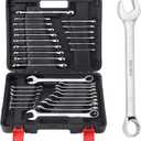 32-Piece Combination Wrench Set, SAE and Metric 1/4"-1" & 7mm-22mm Wrenches Chrome Vanadium Steel Box End and Open End Standard Wrench Set with Case
