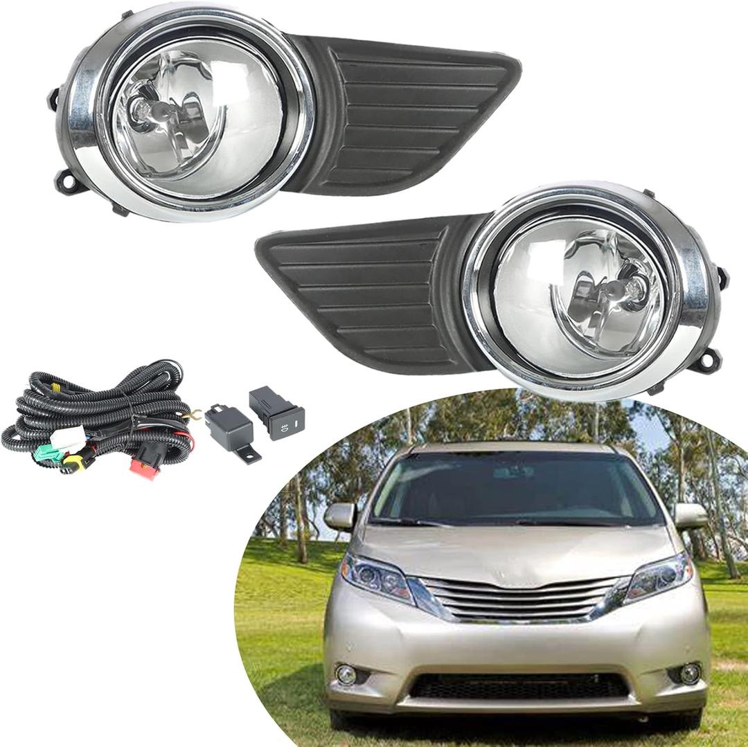 2-Pack Fog Lights Assembly with Bulb and Switch Wiring Kit Replacement for Sienna 2011-2015