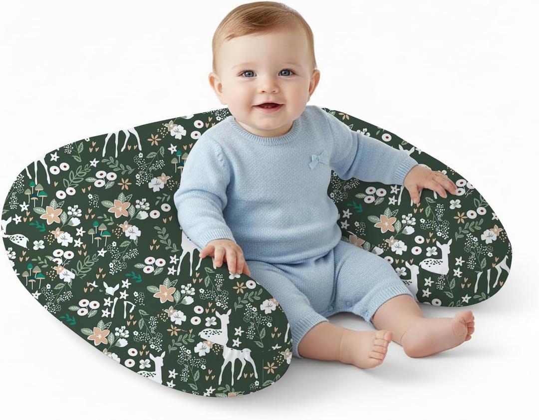 Little Grape Land Nursing Pillow, Upgraded Breast Feeding Pillow for Mom, Breastfeeding Bottle Feeding for 016 Months, Machine Washable Cover with Firm Breathable Filling for Tummy Time, Forest Deer