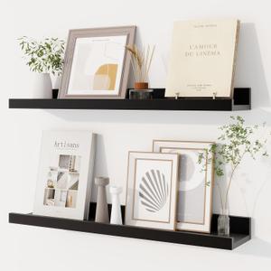 Dreamland Picture Ledge Shelf for Wall, Floating Shelves Set of 2, 24 Inch Long Floating Shelves with Lip for Living Room, Bedroom, Bathroom, Kitchen, Black