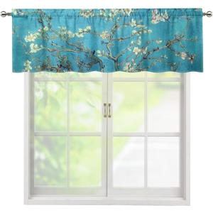 DISNIMO Almond Blossom Tree Oil Painting Valances for Windows 54 x 18 Rod Pocket Blackout Window Treatments Curtain for Kitchen Bedroom Living Room Decor 1 Pack