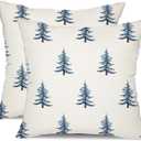 DFXSZ Christmas Pillow Covers 18x18 inch Set of 2 Winter Blue Christmas Tree Decorative White Throw Pillow Covers Winter Famliy Decoration for Home Couch TH-30M18