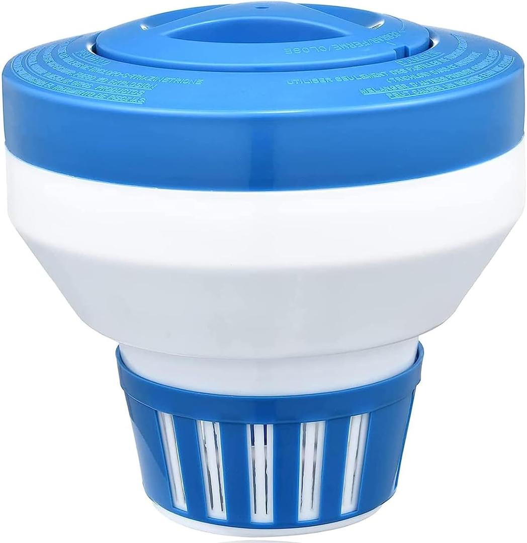 Floating Chlorine Dispenser, Pool Spa Chlorine/Bromine Floater,7" Large Capacity Floating Chlorinator & Bromine Holder Fits 3 Inch Chemical TabletsCollapsible