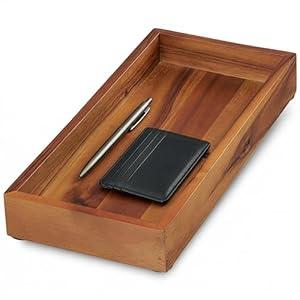 Demigo Acacia Wood Valet Tray & Catchall - 12.2x6 Inch Organizer for Nightstand, Entryway, Dresser - Holds Keys, Wallet, Phone, Jewelry (Brown)