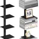 Floating Book Shelves for Wall, 6 Tier Invisible Floating Bookshelf, Vertical Spine Book Tower, Wall Mounted & Space Saving, Heavy Duty Metal Book Organizer for Home Office, 3 Pack Black