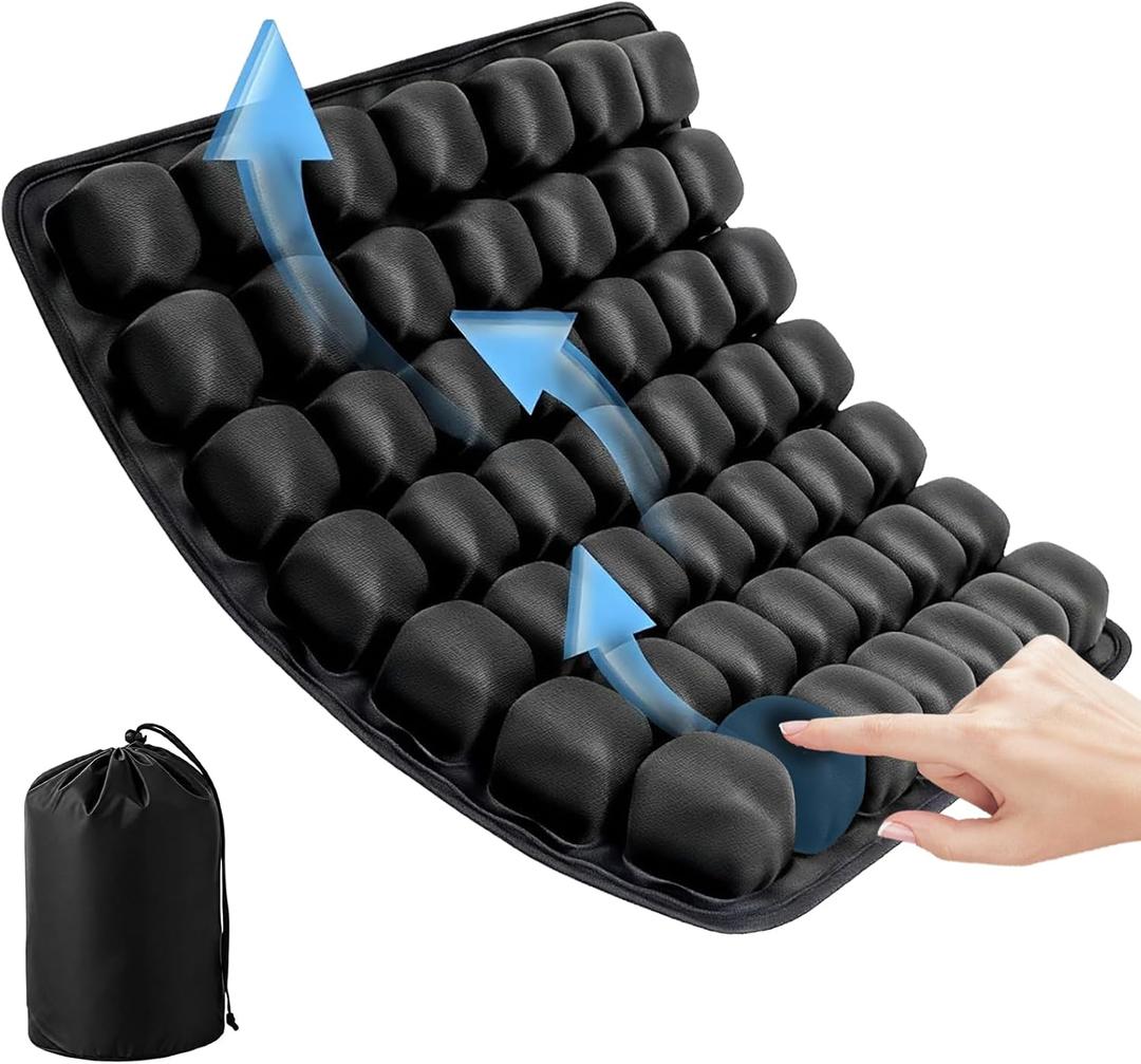Travel Cushion Airplane seat, Portable Air Cell Cushion for Long Flights, Office Chair, Car Seat and Wheelchair, Ergonomic Waterproof Seat Pad for Travel Comfort (Pearlescent Black)