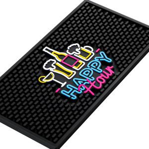 Preboun Bar Mat for Countertop with Fluorescent Pattern Thick Rubber Non Slip Black Bar Spill Mats for Coffee Kitchen Restaurants Entertaining Home Service(1 Pcs,5.91 x 11.81 Inch), Black