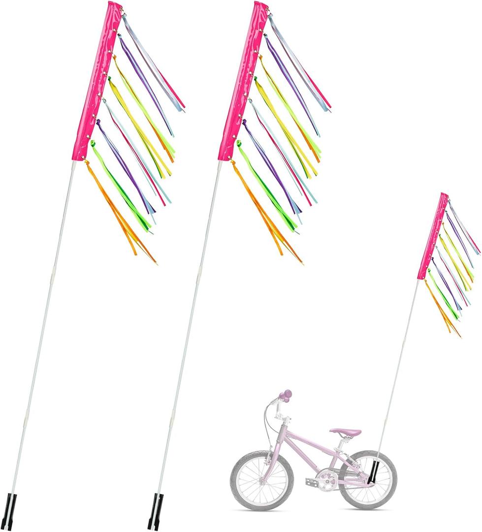 2 Pink 6 ft Bike Safety Flag with Pole - Go Kart, Trike, Dirt Bike, Mobility Scooter, Kayak - Waterproof Reflective