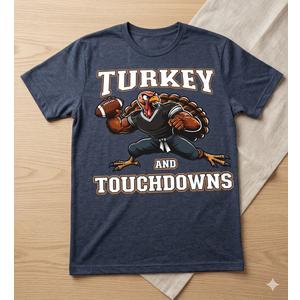 Thanksgiving Football Turkey & Touchdowns Game Day T-Shirt, XL