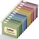 Plastic 1" Expanding Hanging File Folders Letter Size,12 Pack Reinforced Heavy Duty Hang Folder with Tabs,Pastel Hanging File Organizer for File Box,Filing Cabinet Folder for School Office Home