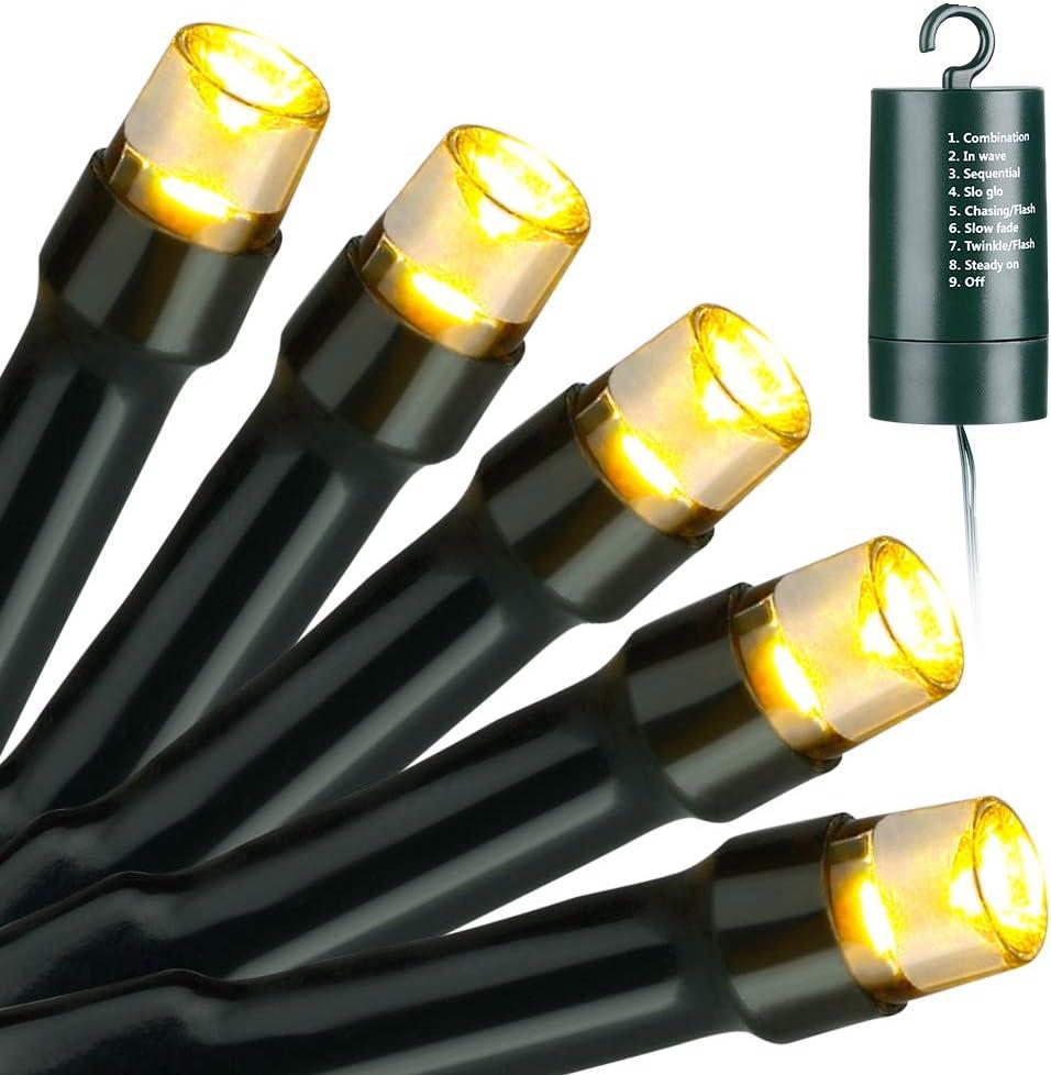 Joomer Battery Christmas Lights, 33ft 100LED Fairy Lights Battery Operated Timer 8 Modes Waterproof for Outdoor Home Garden Party Holiday Christmas Trees Decoration (Warm White)