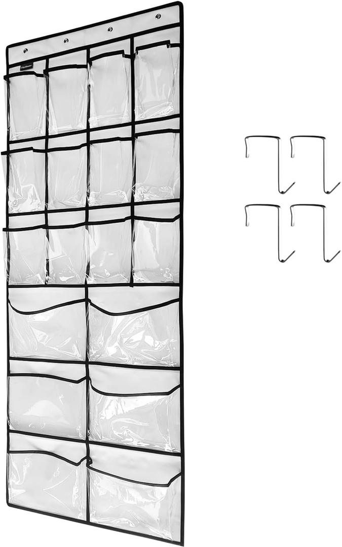Extra Large Hanging Crystal Clear Over Door Shoe Organizers, Closet Shoe Organizer Shoe Rack Organizer Shoe Storage, 12+6Pockets, 4Hooks, white (59"x 21.6") Extra Large Hanging Crystal Clear Over Door Shoe Organizers, Closet Shoe Organizer Shoe Rack Organizer Shoe Storage, 12+6Pockets, 4Hooks, white (59"x 21.6")