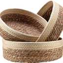 Round Rattan Baskets Set for Organizing Wicker Storage Basket for Fruit, Bread Serving Decorative Gift Baskets Empty, Countertop Baskets for Pantry and Bathroom (beige)