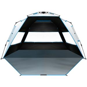 OutdoorMaster Beach Tent with Blackout Shelter Technology, Portable Sun Shade Shelter 4 Person, Pop Up Beach Tents with UPF 50+ UV Protection, 9.5mm Thick Pole, 3 Ventilating Mesh Windows