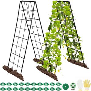 2 Pack 50" Tall A Frame Trellis for Climbing Plants Outdoor (50" X 17") Heavy Duty Garden Adjustable Trellis, Metal Trellis for Cucumbers, Beans, Tomatoes, Grapes, and Vining Vegetables