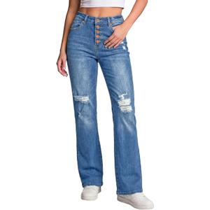 LookbookStore High Waisted Ripped Flare Jeans for Women Distressed Bell Bottom Jeans Wide Leg Pants XS