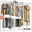 AQRA Heavy Duty Metal Garment Rack, Freestanding Clothes Rack, White, 15"D x 67"W x 76"H
