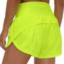 THE GYM PEOPLE Womens High Waisted Running Shorts Quick Dry Athletic Workout Shorts with Mesh Liner Zipper Pockets (Green, L)