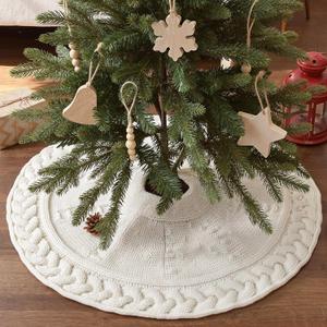 24 inch Christmas Tree Skirt: Mini Tree Skirt for Pencil Tree, Cable Knit Cream White Tree Skirt for 4ft Tree, Vintage Tree Skirts, Rustic Farmhouse Christmas Decorations (X-Small)