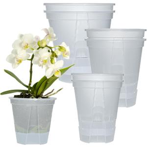 Cdd's Path 6-Pack Bare Root Planter Self Watering Pots Set with Holes for Indoor/Outdoor Plants, 2 Each of 5, 6 and 7 Inch Planter Pot with Watering Hole/Reservoir and Air Pipes, Clear
