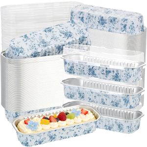 100Pcs Mini Loaf Pans with Lids,6.8oz Rectangular Aluminum Foil Baking Pans Disposable Mini Cake Pans,Chinoiserie