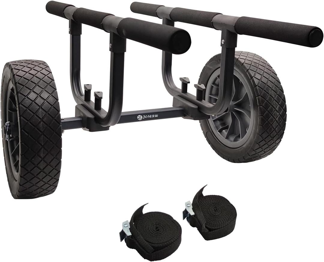 Heavy Duty Kayak Cart, Width Adjustable Canoe Cart with 12inch Flat free Beach Wheels Boat Dolly Cart Transport Carrier (Gray)