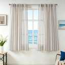 DriftAway Farmhouse Curtains for Living Room Vertical Striped Linen Window Curtains Semi Sheer Light Filtering Back Tab Rod Pocket, 54 Inches Long, 2 Panels, Pinstripe Navy on Beige