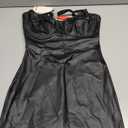 Womens Sexy Black Leather Bodycon Cocktail Party Dress Strappy Skinny Wetlook Mini Night Club Dress, Black, Size S