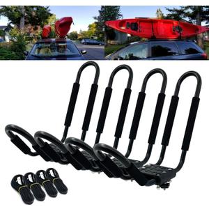Kayak Roof Rack for 2 Kayaks Carrier, Kayak J Bar Hooks Roof Mount Racks for Universal Cars, SUV, Truck, Set of 4