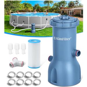 KimFilter Pro Series 1000 GPH Above Ground Pool Filter Pump, Powerful Pool Cartridge Filter Pump, Water Circulation and Filtration System -Improved Water Clean & Clarity, Pools Pumps Above Ground-Gray