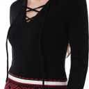 AmélieBoutik Women Fair Isle Lace Up Pullover Hooded Sweatshirt Small