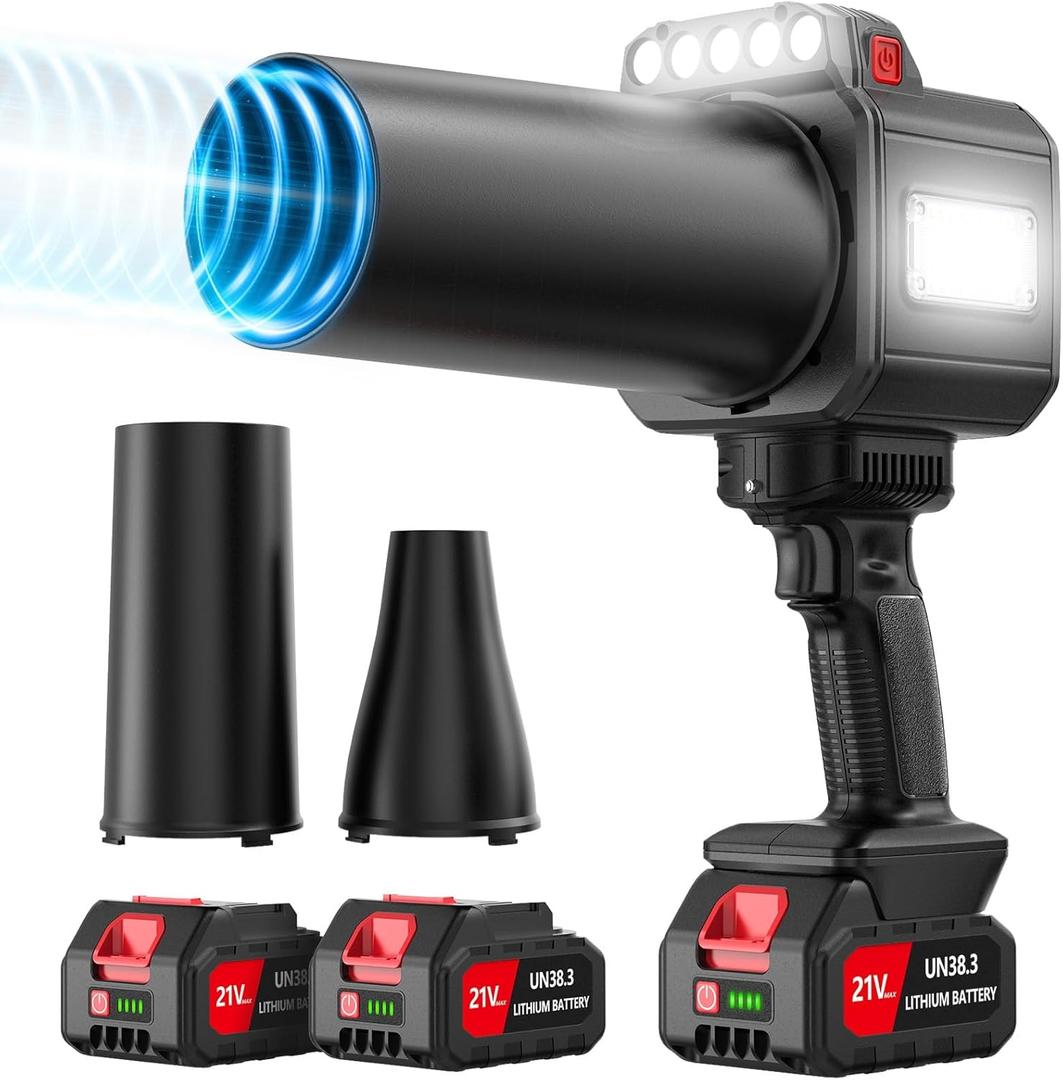 DEGGE Brushless Leaf Blower Cordless, Handheld Leaf Blowers with LED Work Light, Two Interchangeable Nozzles, Turbo Jet Blower for Lawn Care, Patio Cleaning, Garage Dust & Outdoor Use