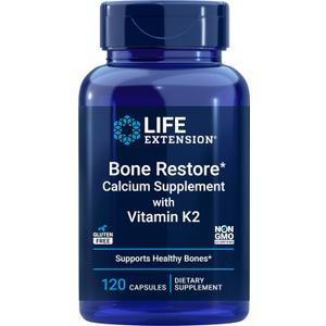Life Extension Bone Restore + Vitamin K2 Vitamins & Minerals Maintain Bone Health & Strength - Fortifying Nutrients Calcium, D3 & Important Bone Building Minerals - Non-GMO, Gluten-Free -120 Capsules
